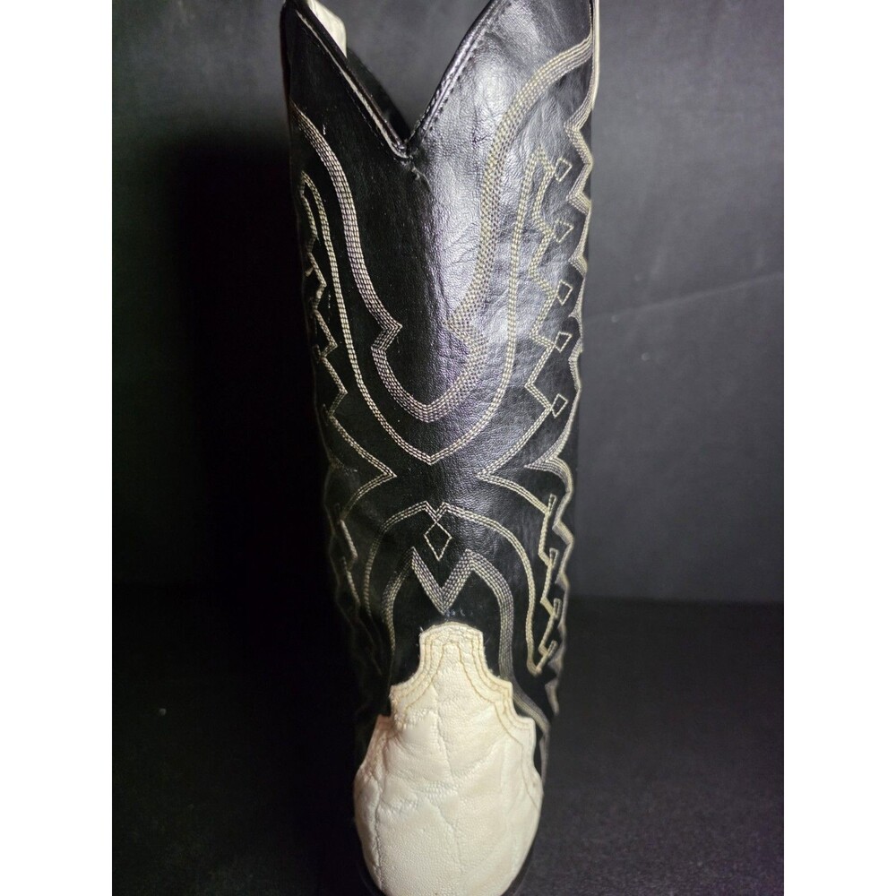 Vintage Texas Cowboy Boots Mens 9 EE USA Made Black Ivory Leather Western - Picture 12 of 15